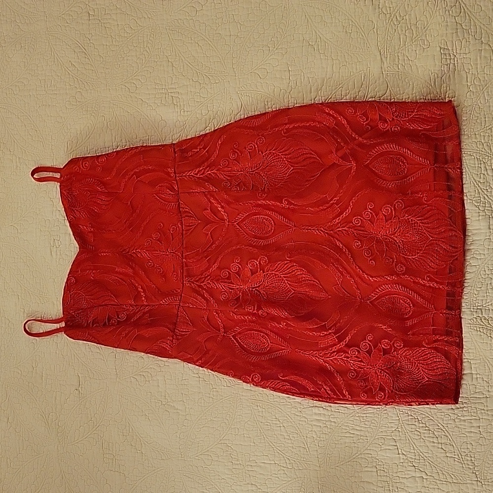 Red Lace Strappy Back Dress. Size Medium